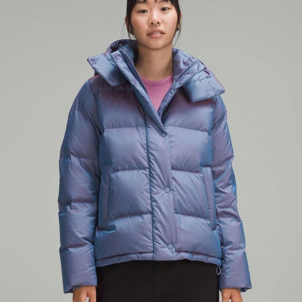 Lululemon Women's Metallic Indigo Wunder Puff Hooded Puffer Jacket Size 10